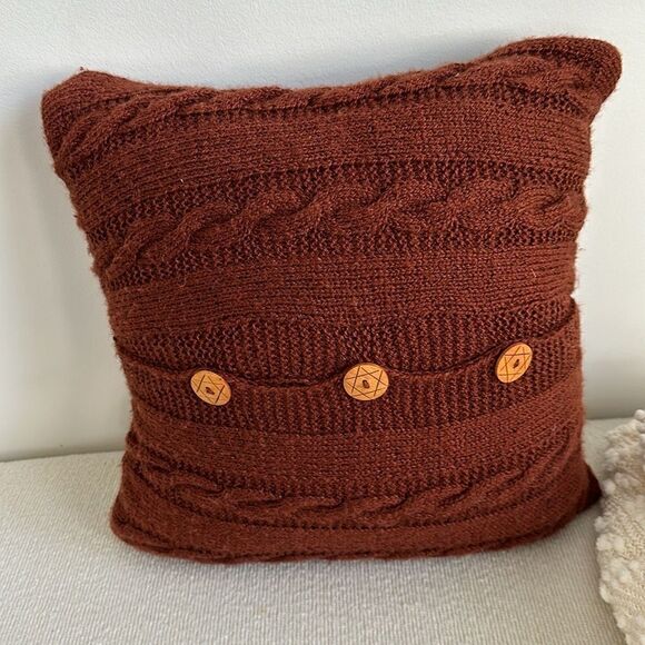Chocolate Brown Cable-knit Pillow 16”x16” - Picture 1 of 2
